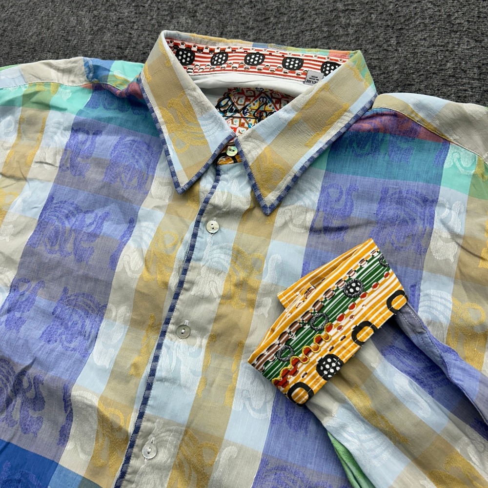 Robert Graham Mens 3XL Long Sleeve Multicolor Check Button Shirt Flip Cuff